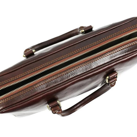 Businesstasche Kurzgriff aus Leder in Braun mit Reißverschluss - leder-accessoires.com