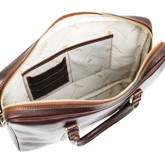 Businesstasche Kurzgriff aus Leder in Braun mit Reißverschluss - leder-accessoires.com