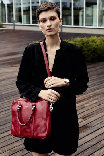 Businesstasche Kurzgriff aus Leder in Rot mit Reißverschluss - leder-accessoires.com