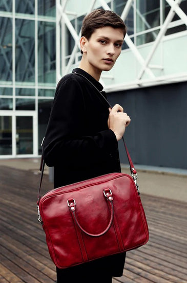 Businesstasche Kurzgriff aus Leder in Rot mit Reißverschluss - leder-accessoires.com