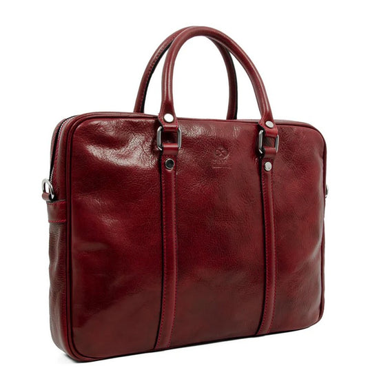 Businesstasche Kurzgriff aus Leder in Rot mit Reißverschluss - leder-accessoires.com