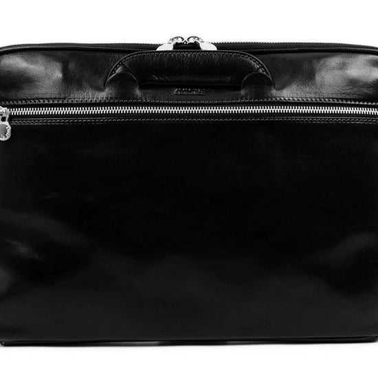 Businesstasche aus Leder in Schwarz mit Reißverschluss und Vorfach - leder-accessoires.com