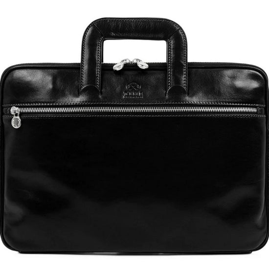 Businesstasche aus Leder in Schwarz mit Reißverschluss und Vorfach - leder-accessoires.com
