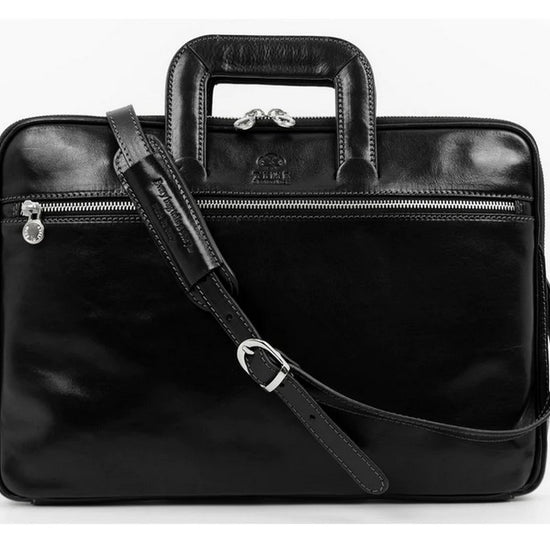 Businesstasche aus Leder in Schwarz mit Reißverschluss und Vorfach - leder-accessoires.com