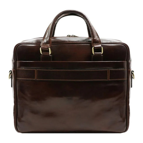 Aktentasche aus Leder in Braun mit Reißverschluss und zwei Vortaschen - leder-accessoires.com