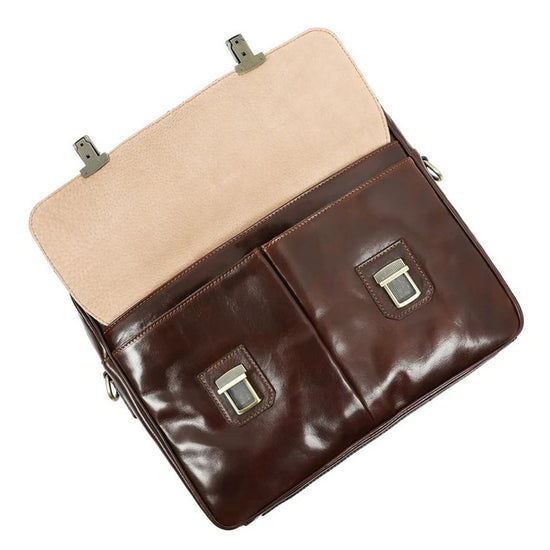 Aktentasche aus Leder in Braun mit Reißverschluss und zwei Vortaschen - leder-accessoires.com