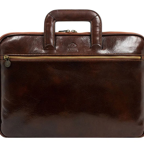 Businesstasche aus Leder in Braun mit Reißverschluss und Vorfach - leder-accessoires.com