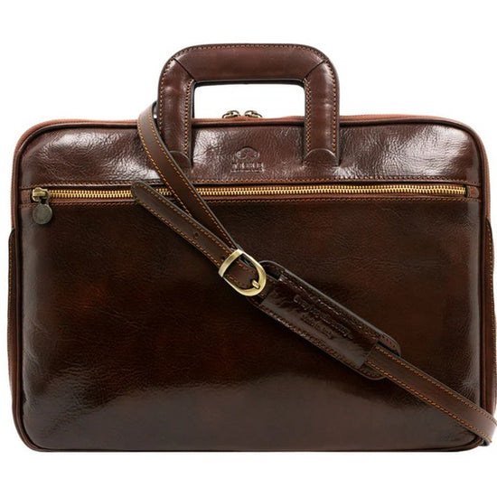 Businesstasche aus Leder in Braun mit Reißverschluss und Vorfach - leder-accessoires.com
