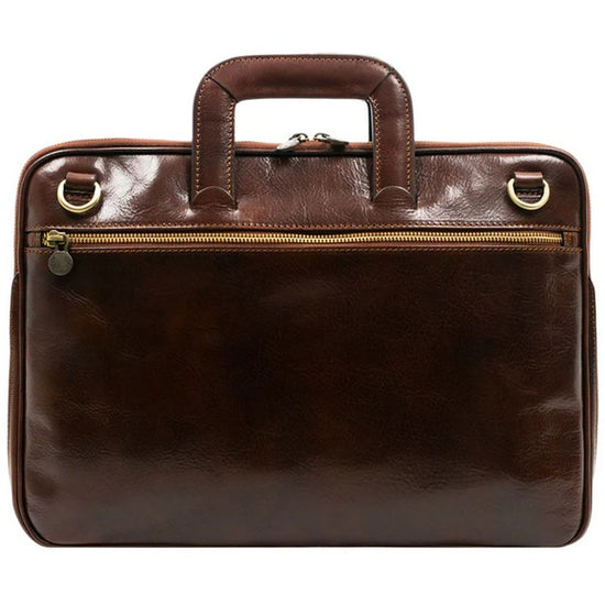 Businesstasche aus Leder in Braun mit Reißverschluss und Vorfach - leder-accessoires.com
