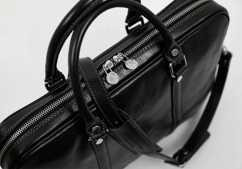 Businesstasche Kurzgriff aus Leder in Schwarz mit Reißverschluss