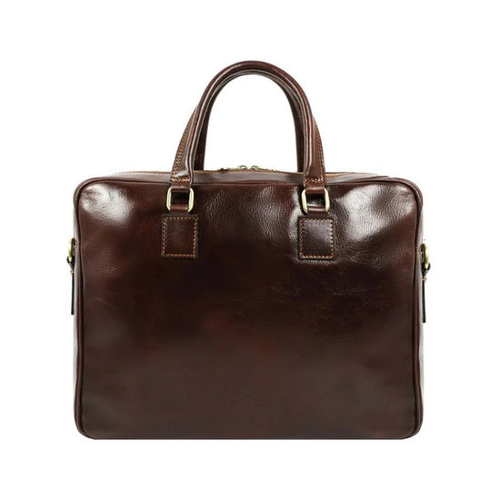 Businesstasche aus Leder in Braun mit Reißverschluss und Vortasche - leder-accessoires.com