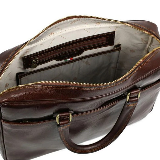 Businesstasche aus Leder in Braun mit Reißverschluss und Vortasche - leder-accessoires.com