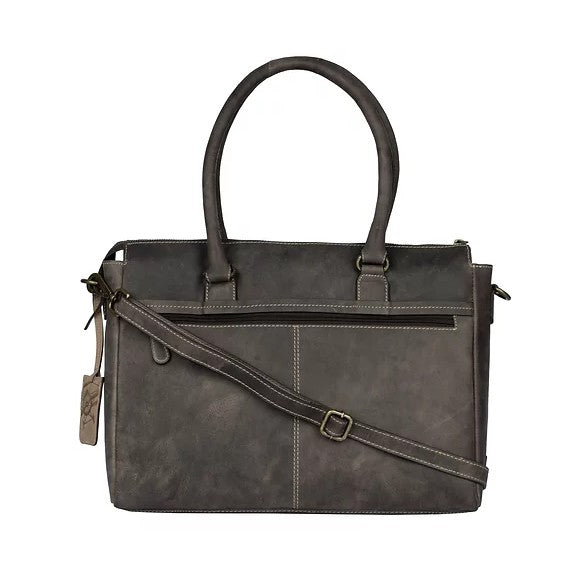 Schultertasche aus Leder in Braun mit Reißverschluss
