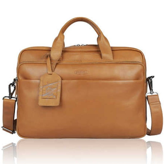 Businesstasche aus Leder in Cognac mit Reißverschluss und Vortasche - leder-accessoires.com
