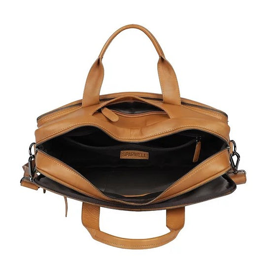 Businesstasche aus Leder in Cognac mit Reißverschluss und Vortasche - leder-accessoires.com