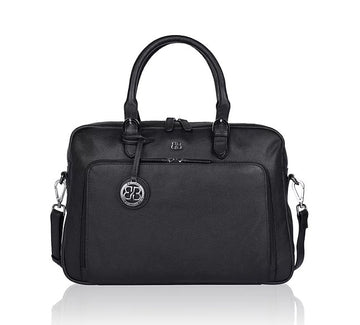 Kurzgriff-|Businesstasche aus Leder in Schwarz mit Vortasche und Reißverschluss