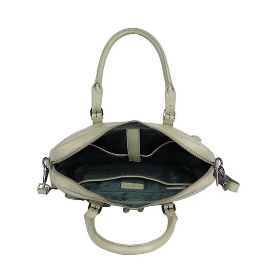 Kurzgriff-|Businesstasche aus Leder in Oliv mit Vortasche und Reißverschluss - leder-accessoires.com