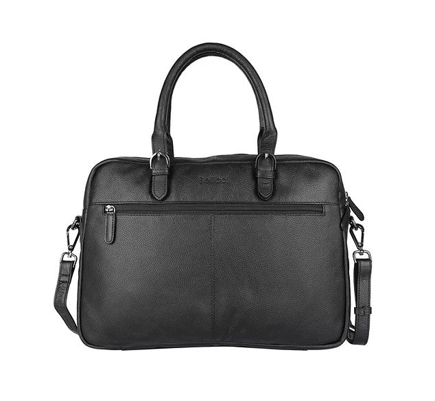 Kurzgriff-|Businesstasche aus Leder in Schwarz mit Vortasche und Reißverschluss