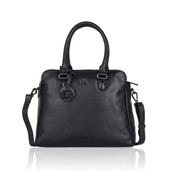Kurzgrifftasche aus Leder in Schwarz mit Reißverschluss