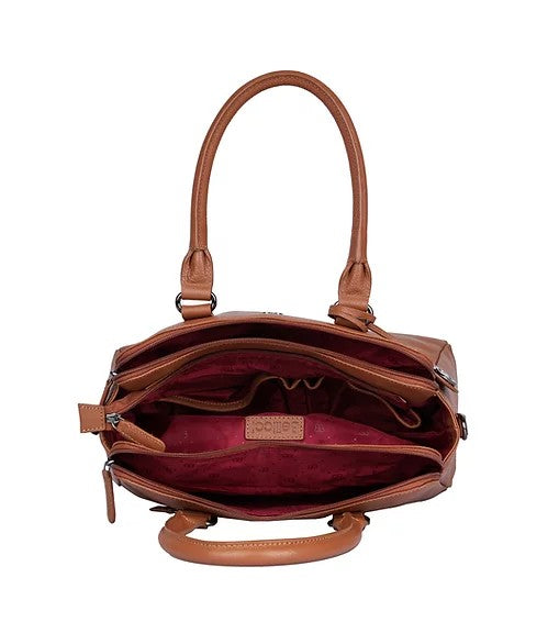 Kurzgrifftasche aus Leder in Cognac mit Reißverschluss - leder-accessoires.com