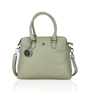 Kurzgrifftasche aus Leder in Olive mit Reißverschluss