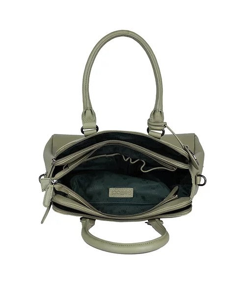Kurzgrifftasche aus Leder in Olive mit Reißverschluss - leder-accessoires.com