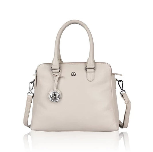 Kurzgrifftasche aus Leder in Beige mit Reißverschluss - leder-accessoires.com