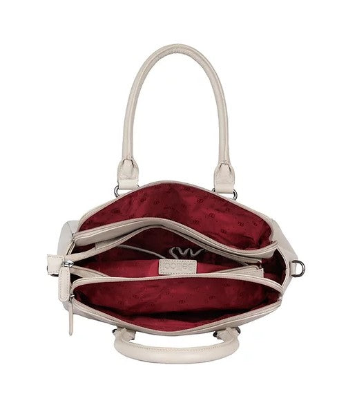 Kurzgrifftasche aus Leder in Beige mit Reißverschluss - leder-accessoires.com
