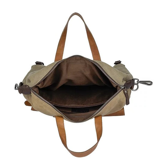 Shopper|Rucksack aus Leder|Canvas in Beige|Braun mit Kurzgriff - leder-accessoires.com