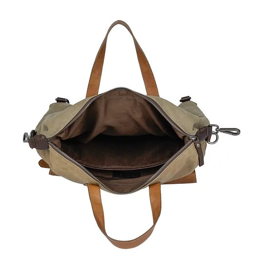 Shopper|Rucksack aus Leder|Canvas in Beige|Braun mit Kurzgriff