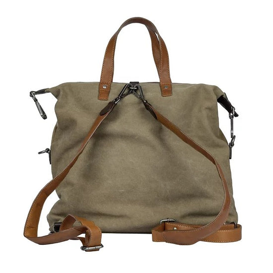 Shopper|Rucksack aus Leder|Canvas in Beige|Braun mit Kurzgriff - leder-accessoires.com