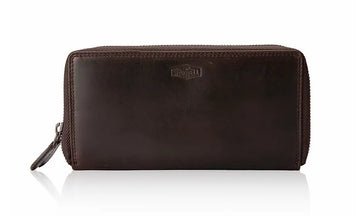 Langbörse aus Leder in Braun mit Rundumreißverschluss und Kartenfächer - leder-accessoires.com