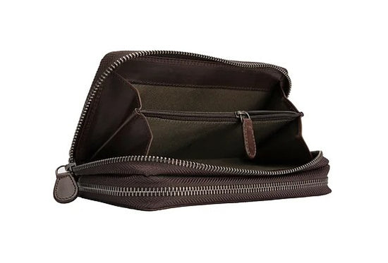 Langbörse aus Leder in Braun mit Rundumreißverschluss und Kartenfächer - leder-accessoires.com