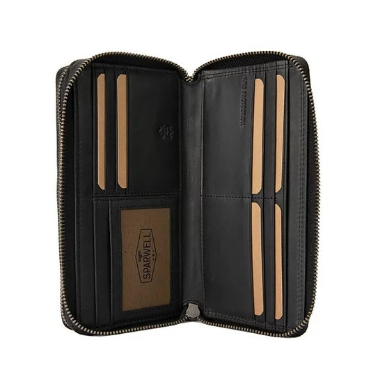 Langbörse aus Leder in Schwarz mit Rundumreißverschluss und Kartenfächer - leder-accessoires.com