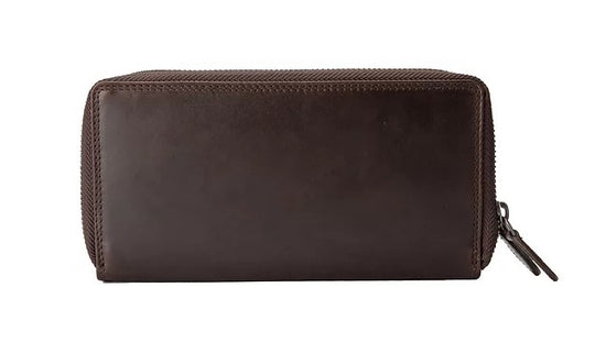 Langbörse aus Leder in Braun mit Rundumreißverschluss und Kartenfächer - leder-accessoires.com
