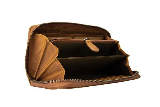 Langbörse aus Leder in Cognac mit Rundumreißverschluss - leder-accessoires.com