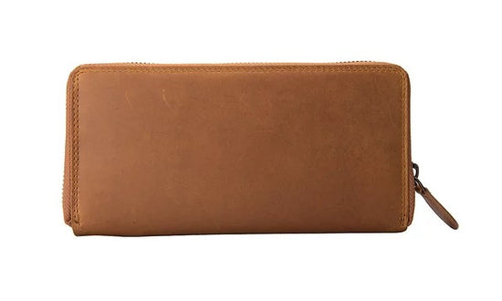 Langbörse aus Leder in Cognac mit Rundumreißverschluss - leder-accessoires.com
