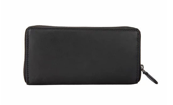 Langbörse aus Leder in Schwarz mit Rundumreißverschluss - leder-accessoires.com