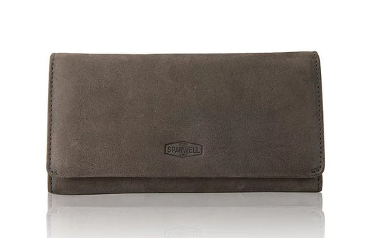Langbörse aus Leder in Grau mit Überschlag und extra viel Kartenfächer - leder-accessoires.com