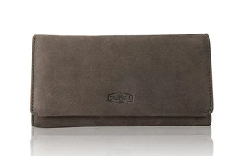 Langbörse aus Leder in Grau mit Überschlag und extra viel Kartenfächer - leder-accessoires.com