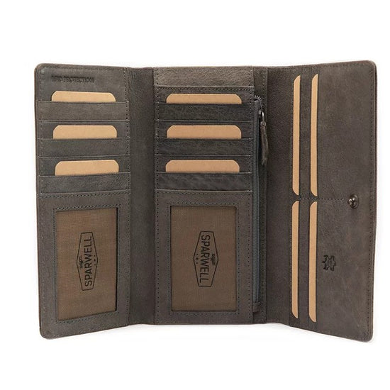 Langbörse aus Leder in Grau mit Überschlag und extra viel Kartenfächer - leder-accessoires.com
