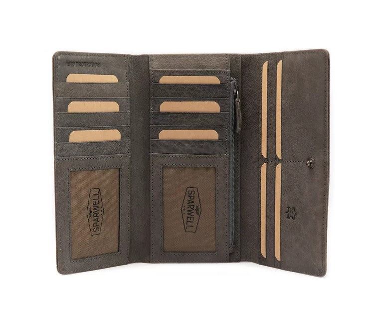 Langbörse aus Leder in Grau mit Überschlag und extra viel Kartenfächer - leder-accessoires.com