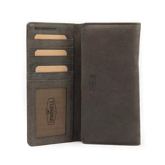 Langbörse aus Leder in Grau mit Überschlag und extra viel Kartenfächer - leder-accessoires.com