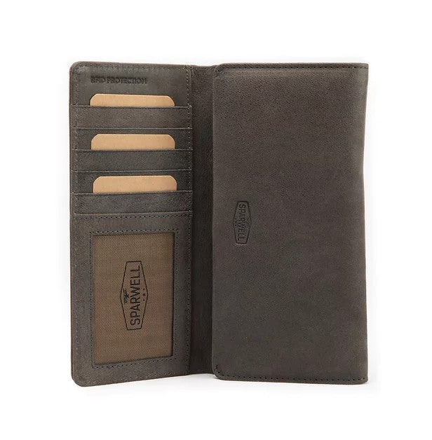 Langbörse aus Leder in Grau mit Überschlag und extra viel Kartenfächer - leder-accessoires.com