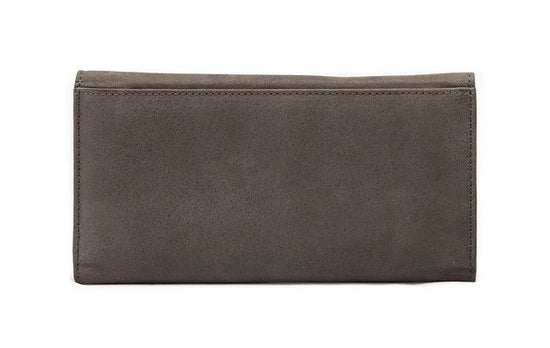 Langbörse aus Leder in Grau mit Überschlag und extra viel Kartenfächer - leder-accessoires.com