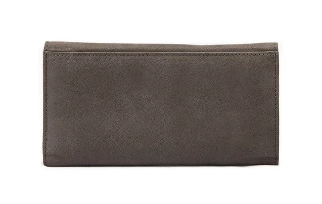 Langbörse aus Leder in Grau mit Überschlag und extra viel Kartenfächer - leder-accessoires.com