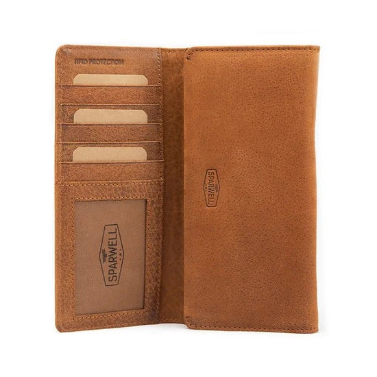 Langbörse aus Leder in Cognac mit Überschlag und extra viel Kartenfächer - leder-accessoires.com