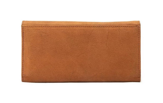 Langbörse aus Leder in Cognac mit Überschlag und extra viel Kartenfächer - leder-accessoires.com