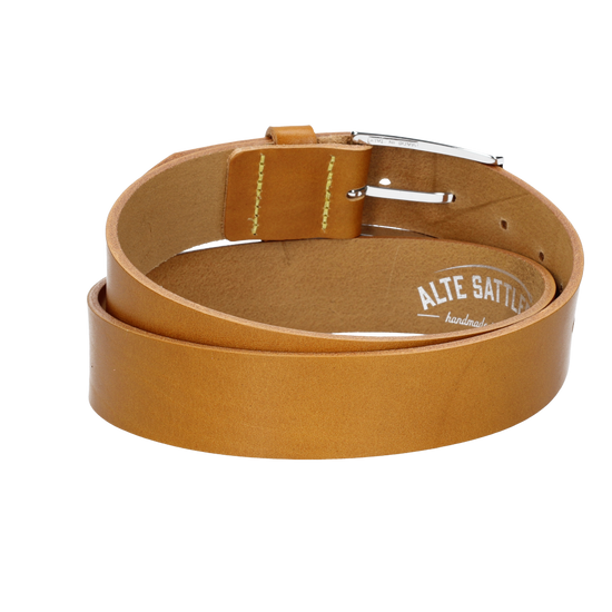 Hochwertiger Ledergürtel 35mm in Senfgelb|Gelb mit Schließe Hochglanz - leder-accessoires.com