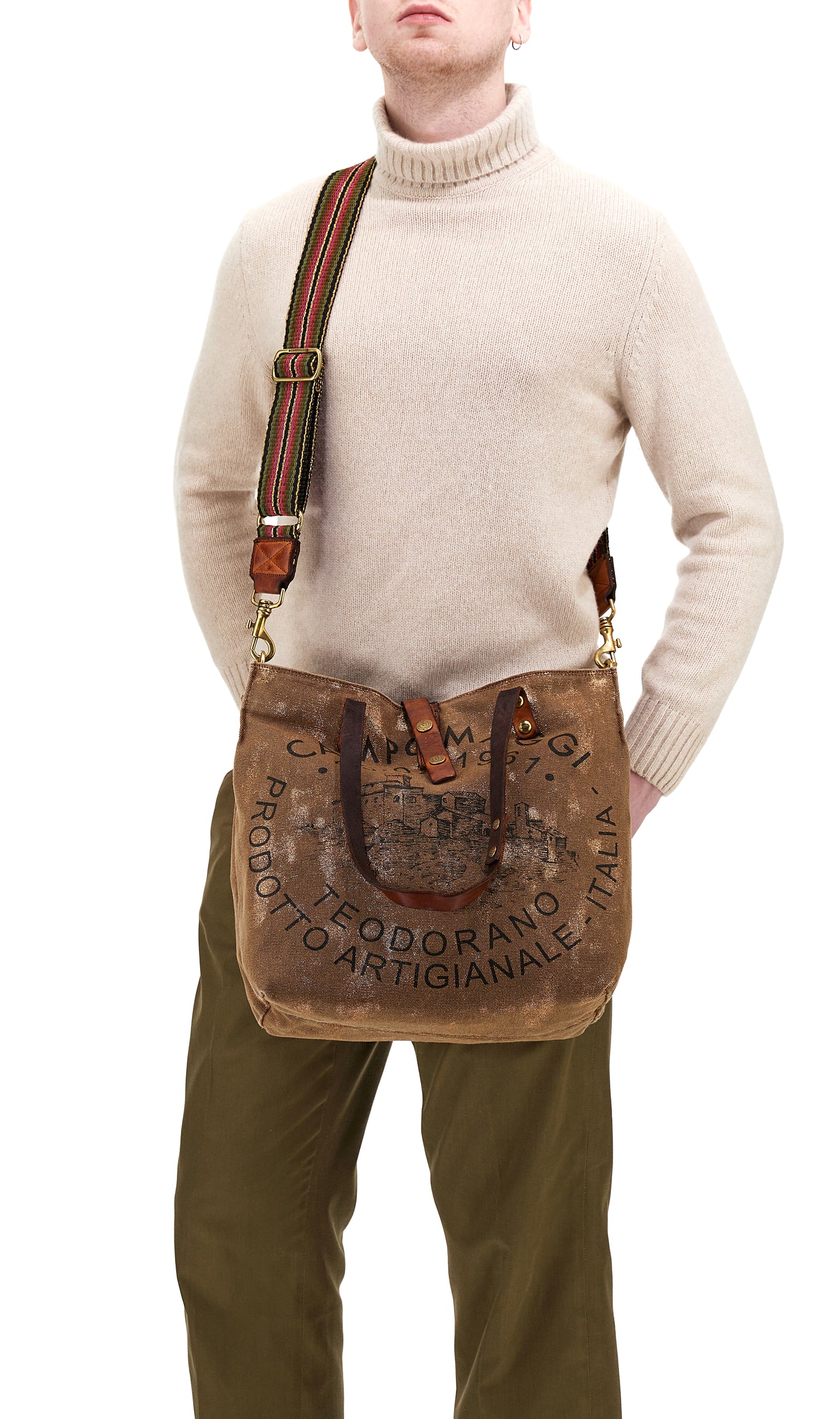 Shopper Canvas "Baltimora" in Bronze/Cognac mit Print